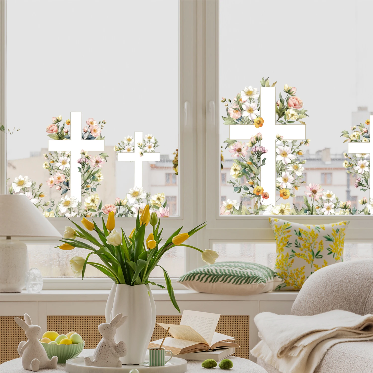 Alwayspon Double Sided Easter Window Clings Stickers for Kids Window, Window Decals for Kids Toddlers and Adults Home Nursery