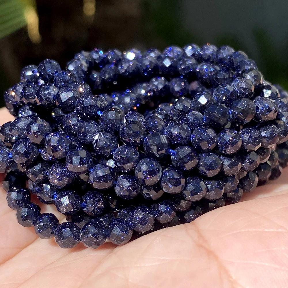 3-4mm Natural Faceted Blue Golden Sand Stone Loose Beads for Jewelry Making DIY Bracelet Necklace Accessories