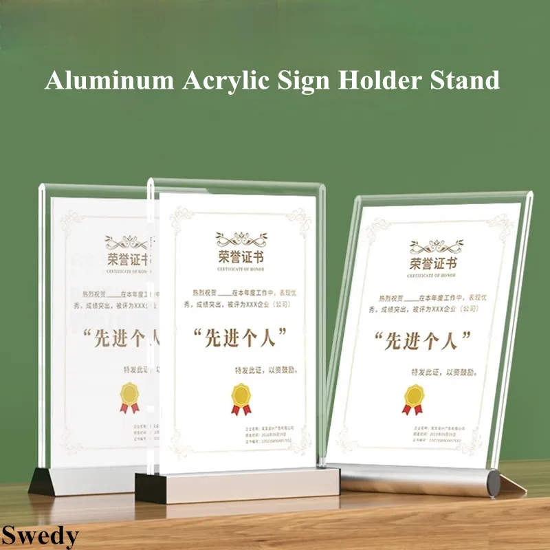 A5 148x210mm Aluminum Table Acrylic Sign Holder Stand Price Label Paper Tags Advertising Menu Paper Holder Picture Photo Frame