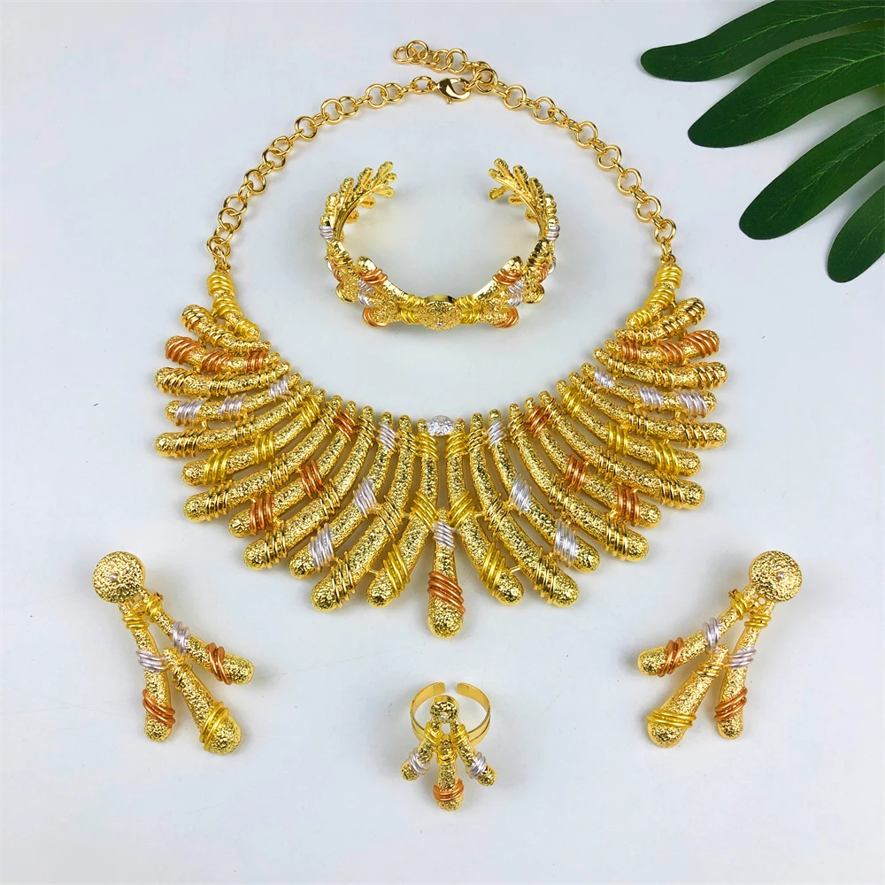 

TITI 2025 New Wedding Jewelry Set Luxury Dubai Women Jewelery Hight Quality Three Tone Stylish Party Accessories Gift For Love