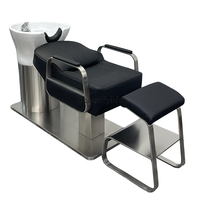 

Internet celebrity barber shop semi-reclining hairdressing flush bed hair salon special ceramic basin hairdressing bed