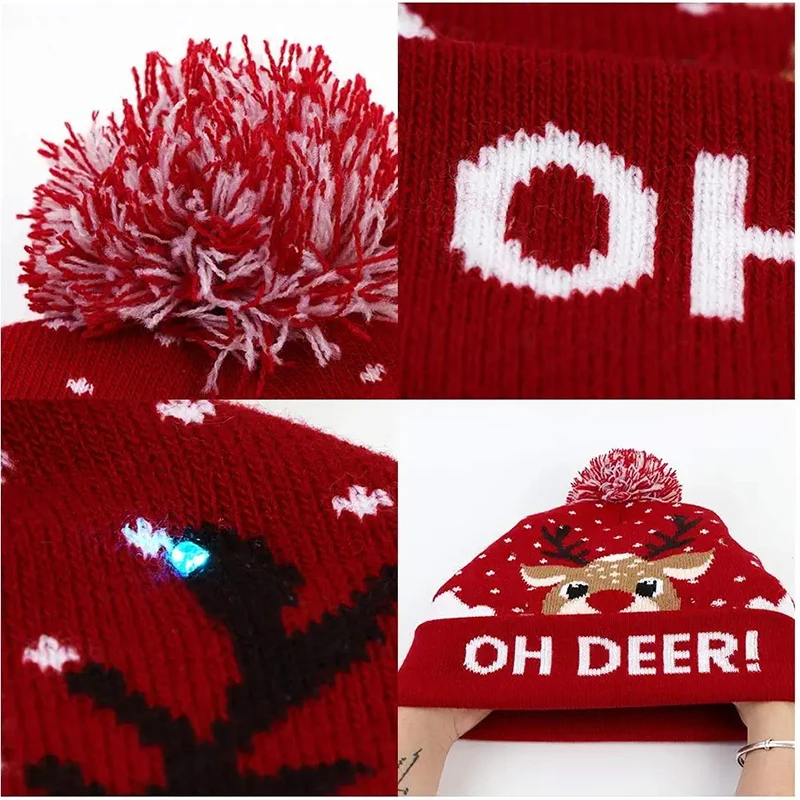 Christmas Hats With Led Light Christmas Light Up Sweater Knitted Beanie Xmas Hat for Adults Kids New Year\'s Christmas Decor 2022