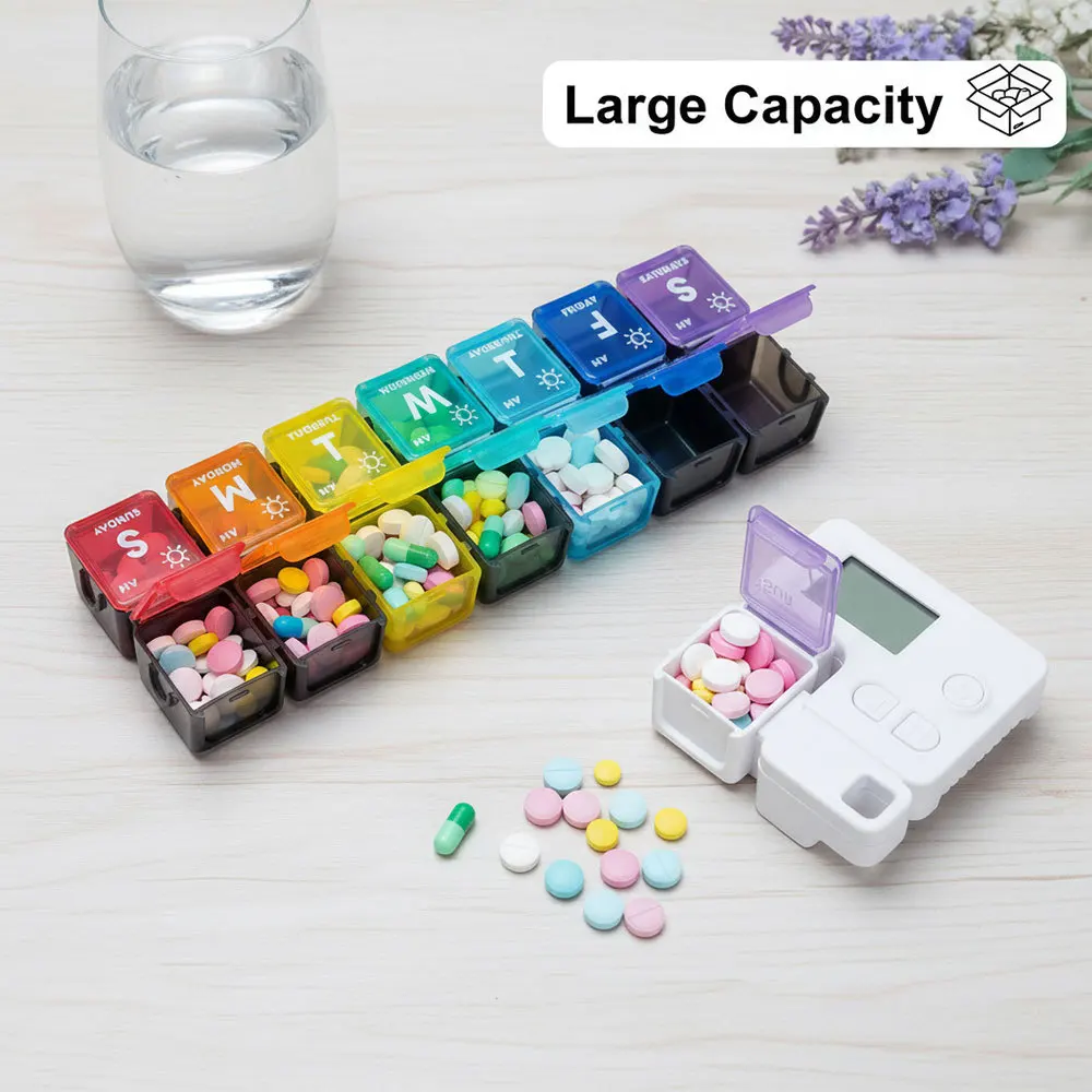 

Умная 7-дневная аптечка для таблеток, цвет радуги, электронный таймер, напоминание, коробка для таблеток, умный еженедельный контейнер для таблеток, контейнер для лекарств, коробка для сигнализации