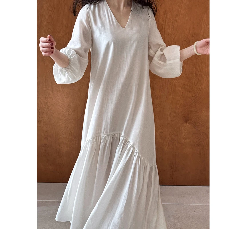 2024 New Arrival Women V-Neck Long Dress Loose Style Women Maxi Dress Sping Vestidos Clothes