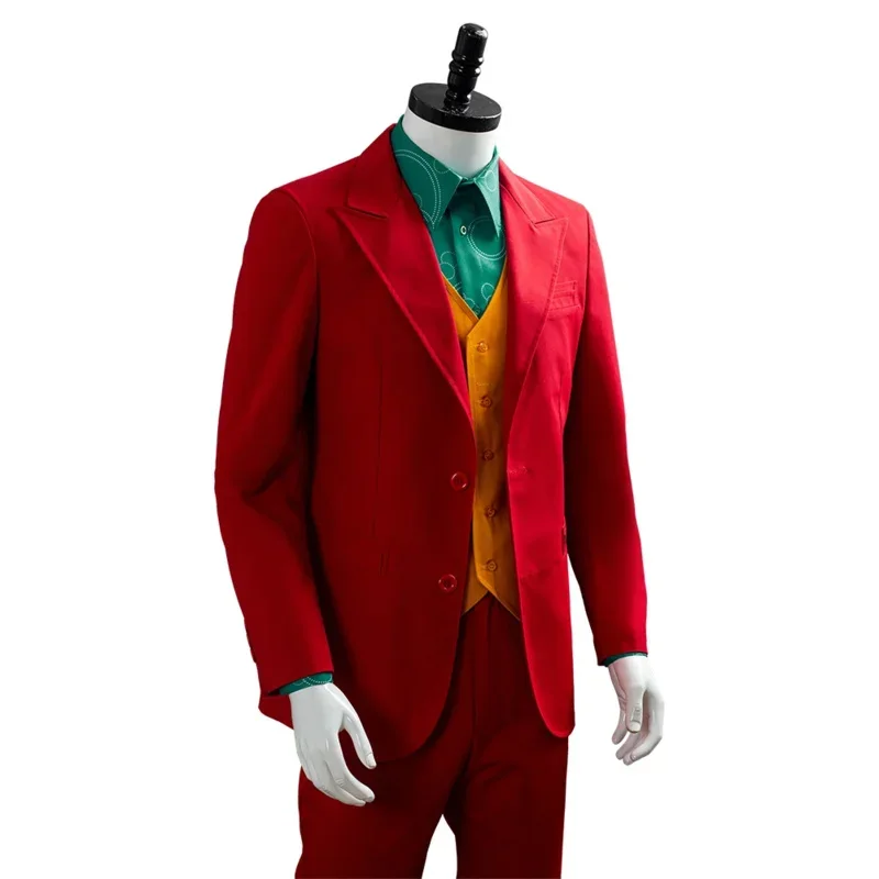 Uomini Joker Cosplay Parrucche Fantasia Abiti rossi Film Super Villain Costume Travestimento Abiti per adulti Maschio Halloween Carnevale Festa di stoffa