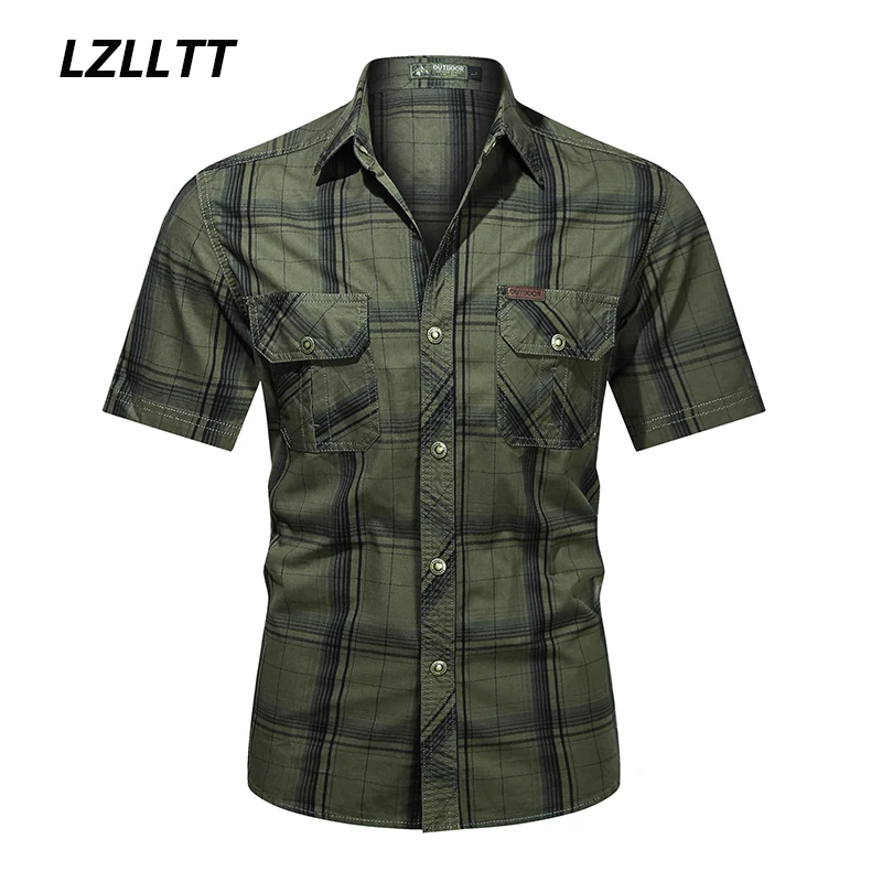 

Men Military Short Sleeve Cargo Shirts Summer Men 100% Cotton Classic Casual Shirts Outdoor Breathable Quick Dry Work Shirt Male