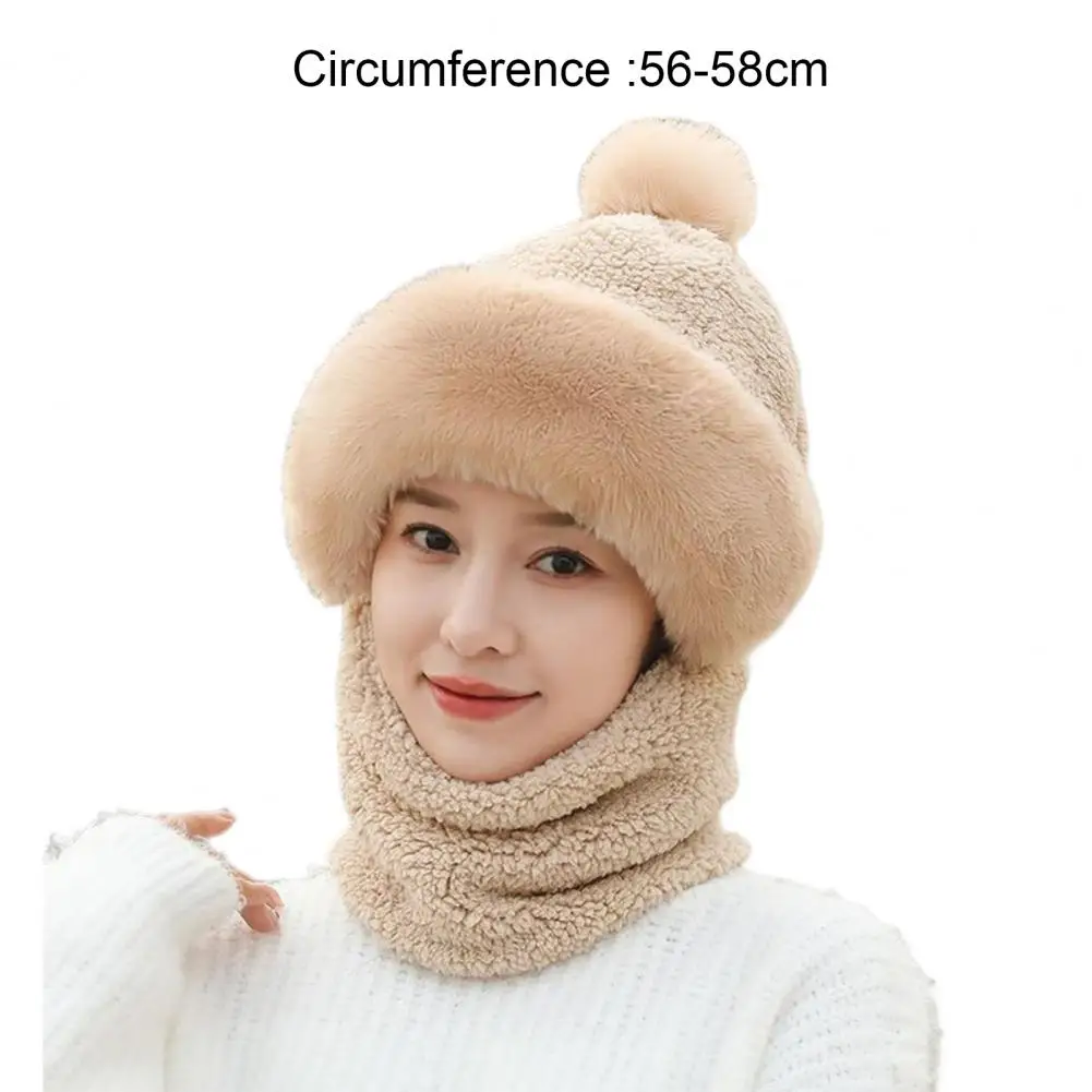 Winter Scarf Set Hooded For Women Plush Neck Warm Russia Outdoor Ski Windproof Hat Thick Plush Fluffy Beanies Cold Weather Cap ﻿