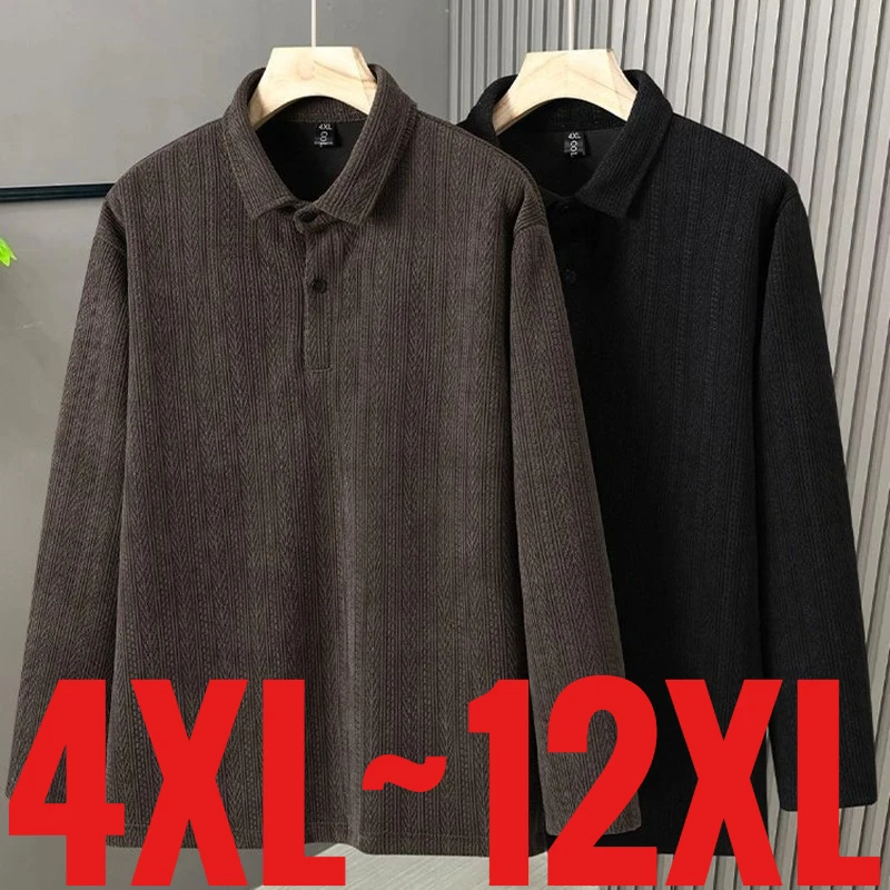 Big Size 12XL Men's Polo Shirts Long Sleeve Tops Male Extra Large 6xl 7xl 8xl 9xl 10xl Browm Elastic Heavy Weight Winter 175kg