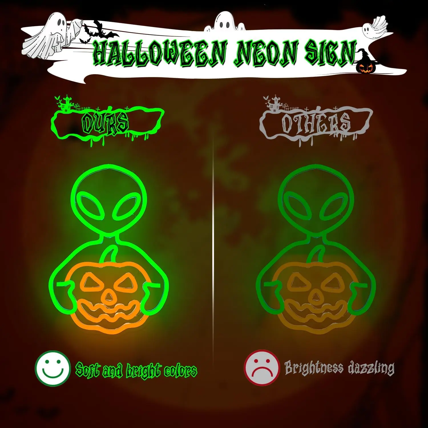 Alien Holding Pumpkin Neon Sign USB Powered LED Neon Light for Bedroom Bar Halloween Christmas Party Home Wall Art Decor Gift