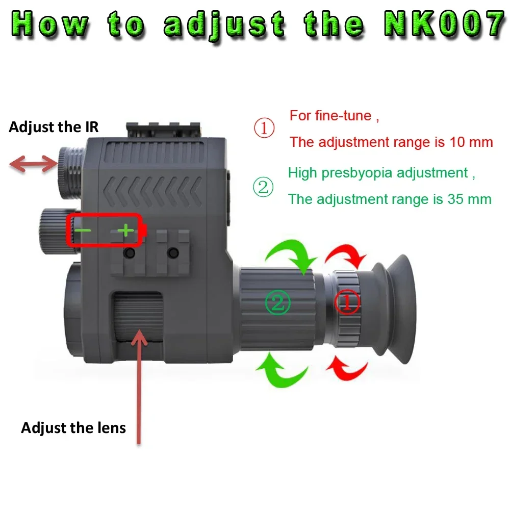 Megaorei NK007plus 200-400M أحادي العين 1080P نطاق الرؤية الليلية الرقمي كاميرا فيديو بالأشعة تحت الحمراء مع تكبير 4x للصيد في الهواء الطلق