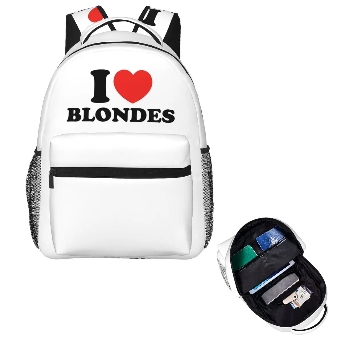 I Love Blondes Letters Print Student Backpack School Bag Hiking Travel Daypack for Boys Girls Fashion Bookbag Shoulder Bags