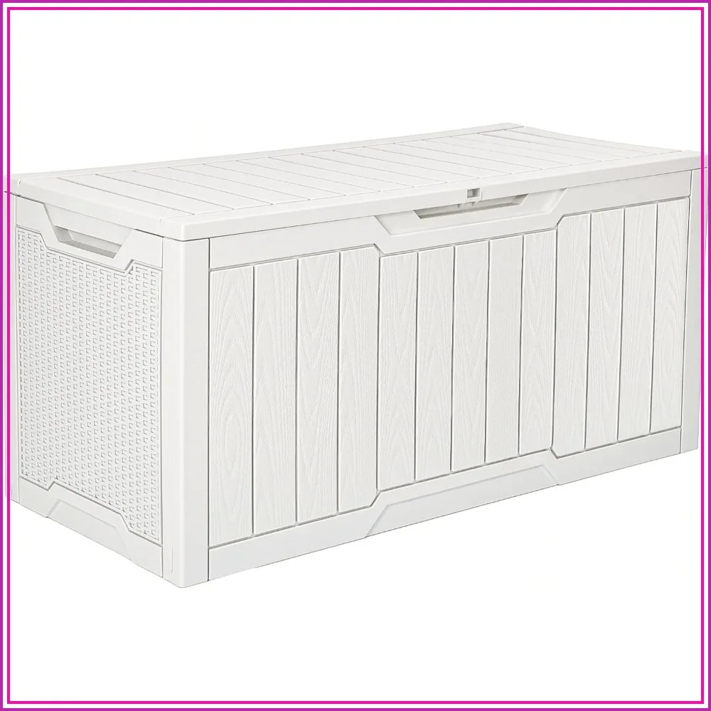 Caja de Almacenamiento para Exterior de 100 Galones, Impermeable, de Resina, con Cerradura, para Cojines de Patio, Accesorios de Piscina, Herramientas de Jardín, Blanca