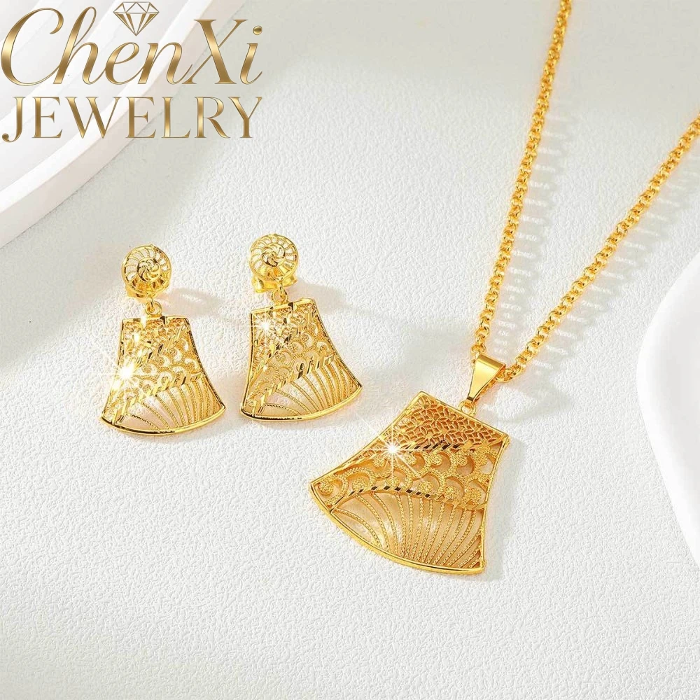 Natural Sand Gold Hollow Tassel Drop Brogue Earrings And Necklace Ornaments Fashion Daily Wear Accessories Elegant Popular Gift