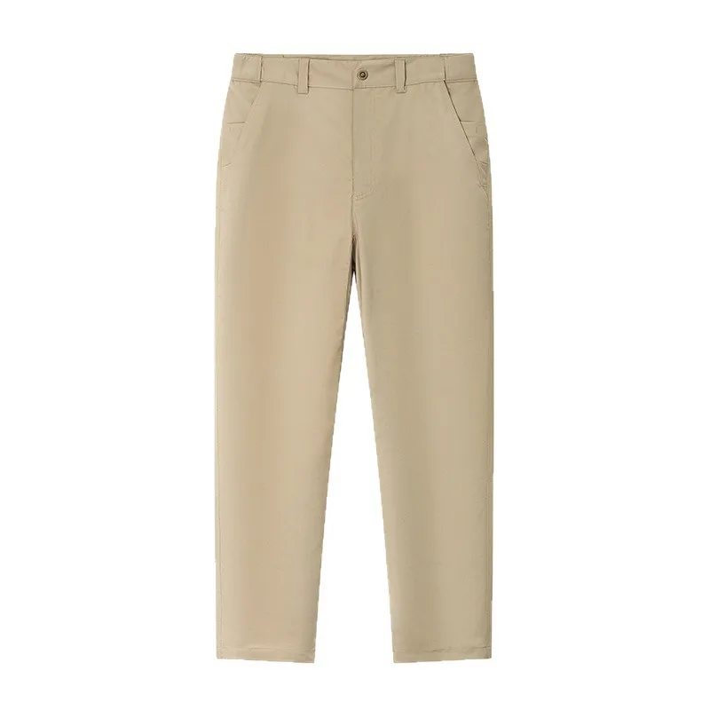 

Summer Men's Cooling Tactical Pants Lightweight Quick-Dry Polyester Elastic Waist Slim Fit Straight Office Commuter Trousers