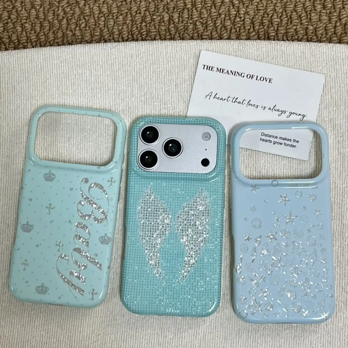 Korean Ins Mint Colored English Cross Angel Wings Phone Case For iPhone 18 17A 16 15 14 13 12 11 Pro 16 Plus Mini Y2K Cover ﻿