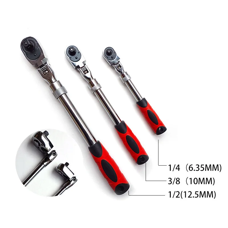 U50 1/4 1/2 3/8 Carbon Steel Ratchet Wrench Rotating Head Scalable Ratchet Wrench 72-Tooth Automatic Quick Release Spanner Tool