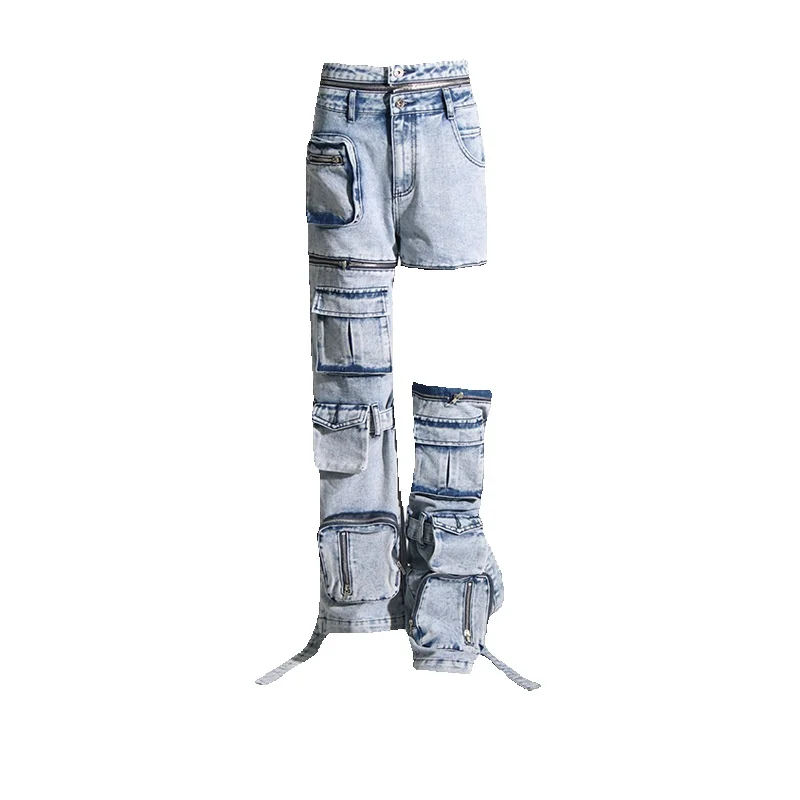 

2024 Spring Fashion Pants New Unique Design With Spliced Pockets Deconstructed High Waist Straight Leg Jeans For Women