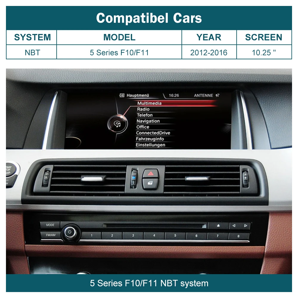 10.25\' Wireless CarPlay Android Auto Car Multimedia Radio Player For BMW 5 Series 2012-2016 F10/F11 NBT Linux Touch Screen