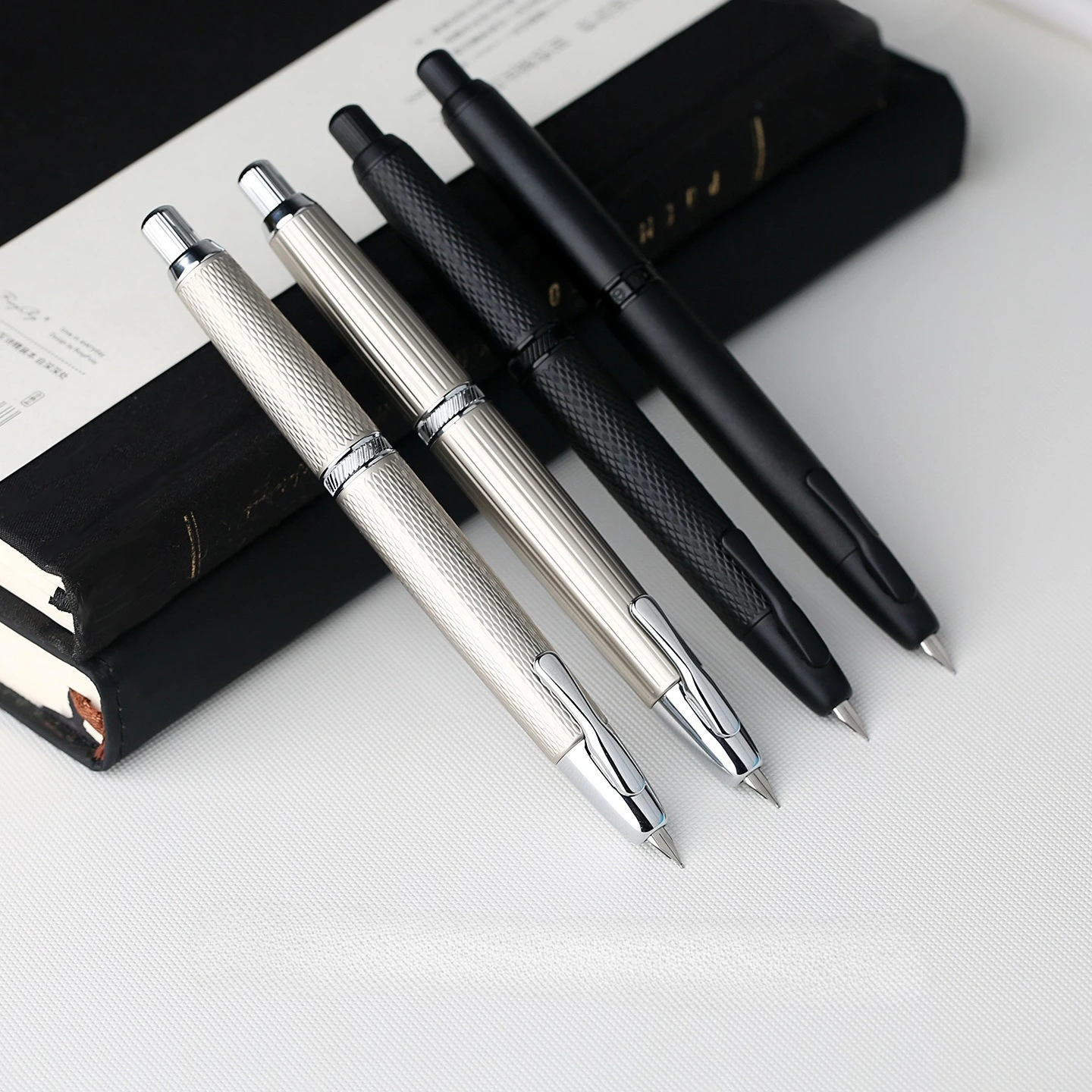 MAJOHN A1 Press Retractable Fountain Pen Extra Fine F Nib Matte Black Metal Converter Pen for Christmas Gift Writing