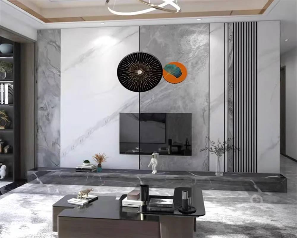 

beibehang Papal de parede Customized Light Luxury Style TV Background Living Room Line Marble Pattern Waterproof Wallpaper