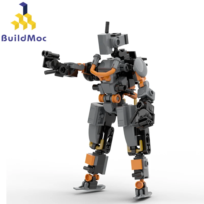 BuildMoc Mini Orange Exoskeleton Soldier Mecha Building Blocks Kit High-Tech Warfare Robot Model Bricks DIY Toys Children Gifts