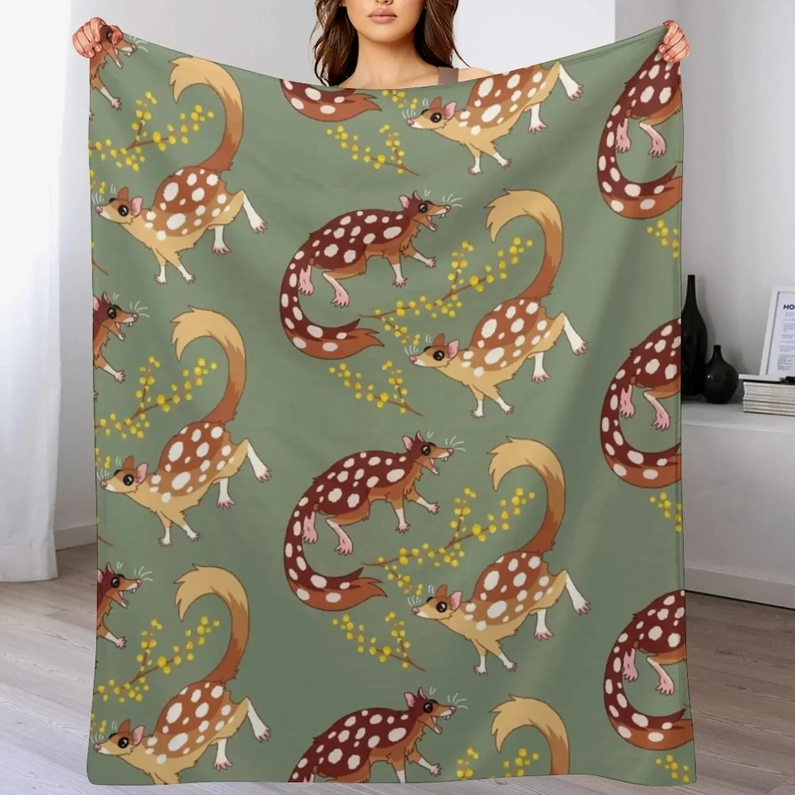 Quolls and Wattle Throw Blanket Summer Beddings blankets ands Summer Blankets