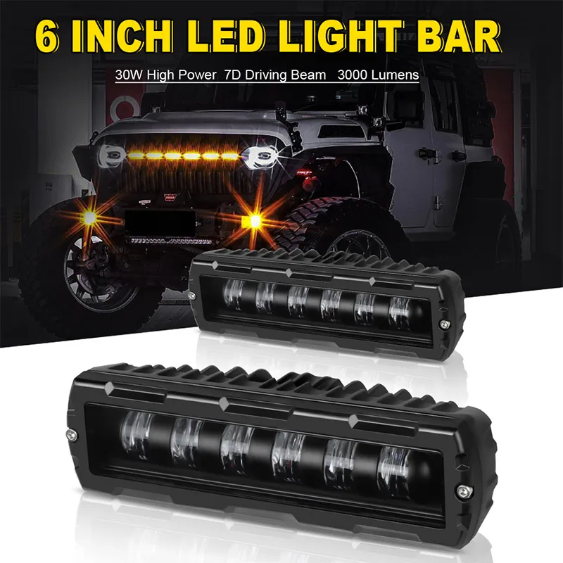 6 Inch 7D 6D LED Light Bar offroad Driving Running Light work lamp fog lights for Motorcycle 4X4 ATV SUV Truck Tractor 12V 24V