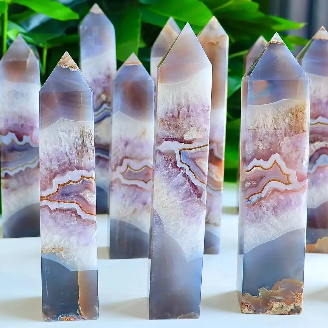 1PC Natural Large Amethyst Agate Crystal Tower Lace Gemstone Obelisk Mineral  Wand Home Deco