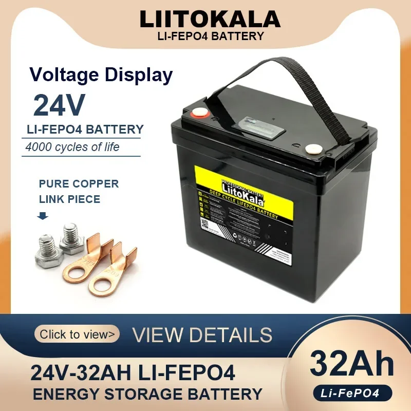 LiitoKala 24V/25.6v 32AH LiFePO4 Battery 8s Lithium Iron Phosphate for Travel RV Golf cart Car lighter Batteries 29.2V Charger