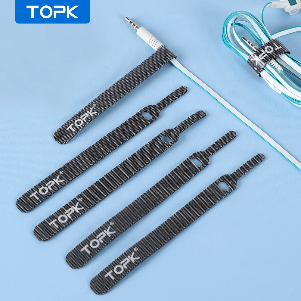 TOPK Releasable Cable Organizer Ties Mouse Earphones Wire Management Nylon Cable Ties Reusable Loop Hoop Tape Straps Tie