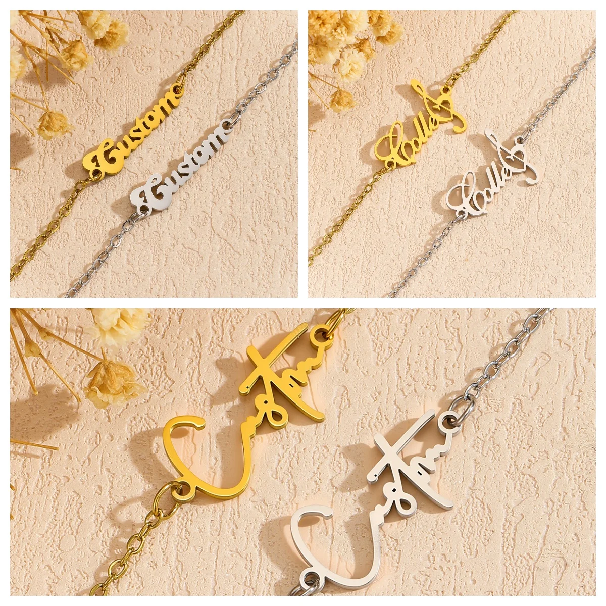 

Stainless Steel Custom Name Bracelet For Baby Women Men Personalized Child Kid Gold Color Anklet Family Gift Jewelry