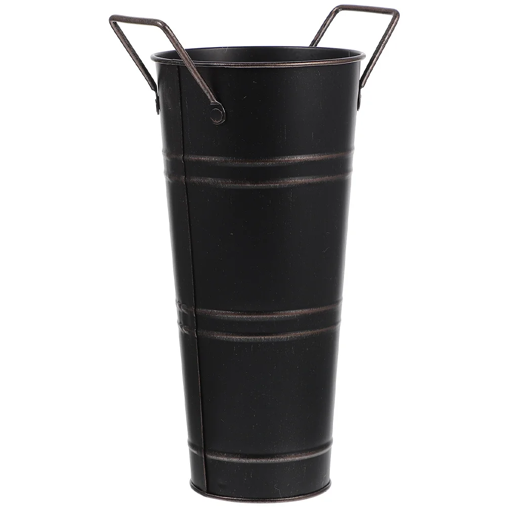 

Vintage Iron Plant Bucket Sturdy Handheld Flower Vase Rustic Flower Arrangement Container for Home Office Wedding Decor