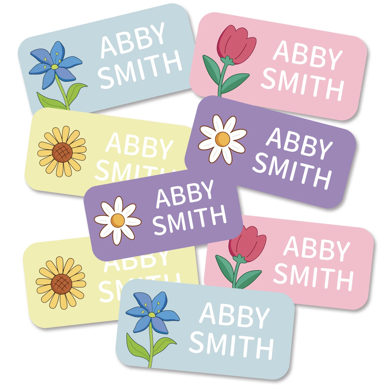 72PCS Personalized Flower Name Labels, Waterproof Stickers for Bottles, Clothing Tags, Lunch Boxes, Notebooks