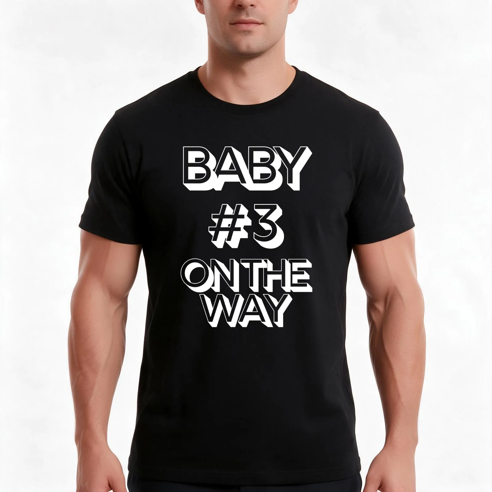 White Baby #3 on the way maternity wear and pregnancy announcement Typography T-Shirt, Summer Casual Cotton Tee, 100% Cotton