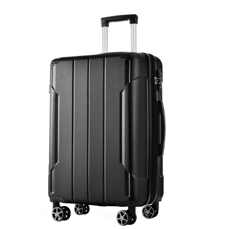 

24Inch Expandable Checked Suitcase Black Hardshell ABS Luggage Lightweight Fitted With Double Wheels