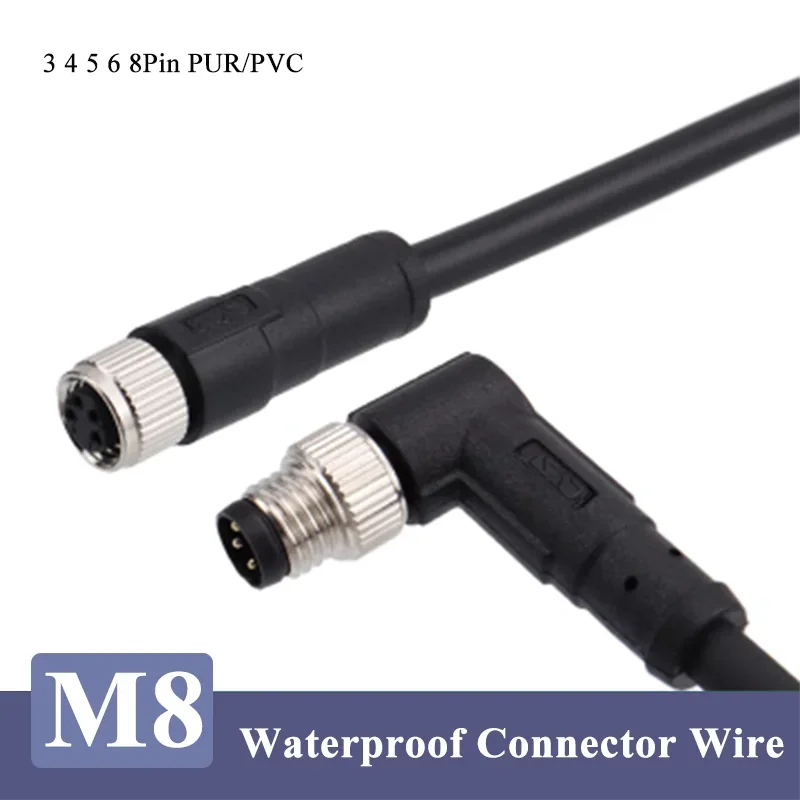 Waterproof M8 Sensor Connector Wire PUR/PVC Welding Cable 1-5M IP67 Straight/Angle 3 4 5 6 8Pin Aviation Male Female Plug Line