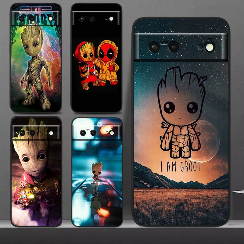 

Marvel Super Hero Groot Phone Case For Google Pixel 8 7 Pro 6 Pro 6A 5A 5 4 4A XL 5G Black Soft Cover Fundas Cover