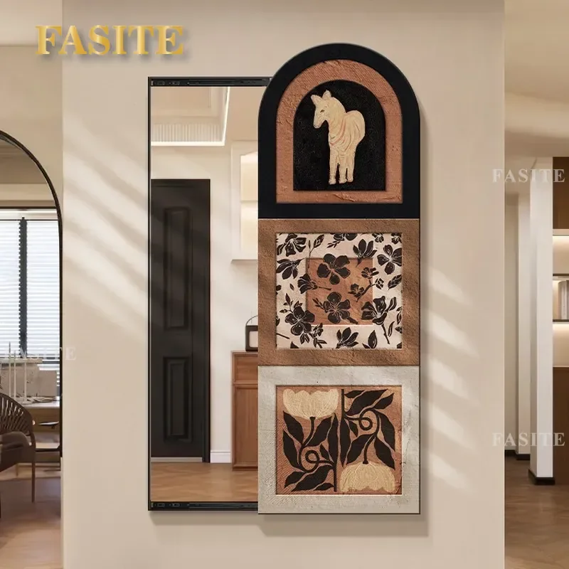 For Medieval French Style Hidden Push-Pull Full Body Mirror Decorative Painting Invisible Wall Art for Bedroom Entrance Home