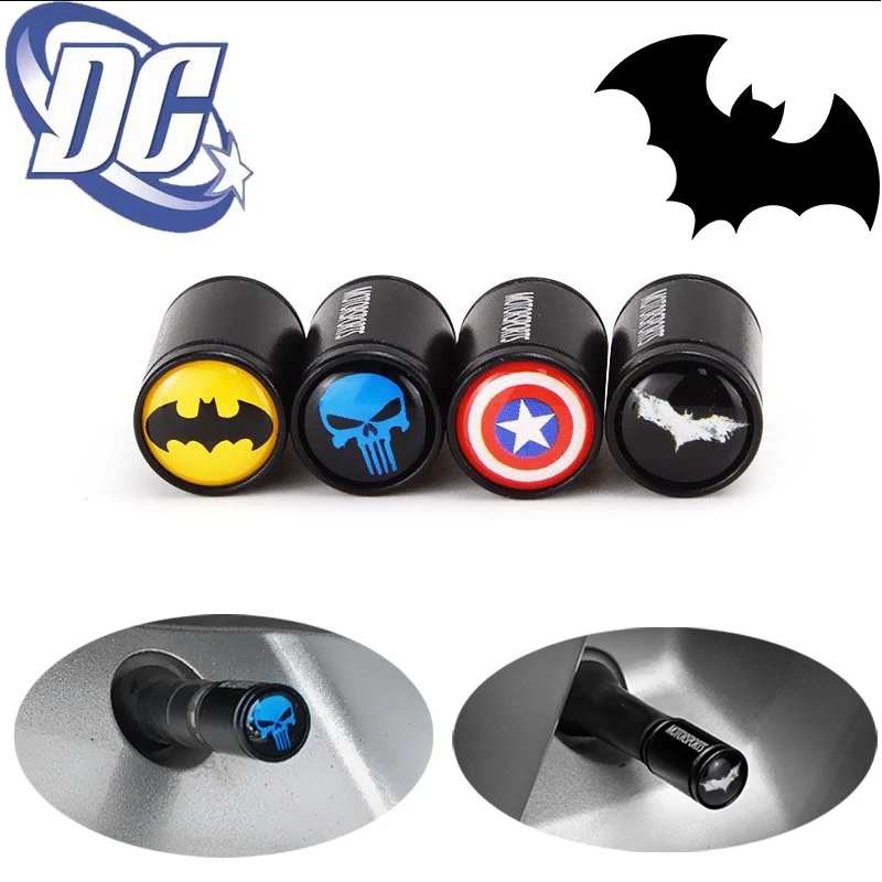 【セール中】4 個 DC コミックバットマン車のタイヤバルブステムキャップローレットスタイルアルミタイヤ防水バルブキャップ車のユニバーサルアクセサリーギフト