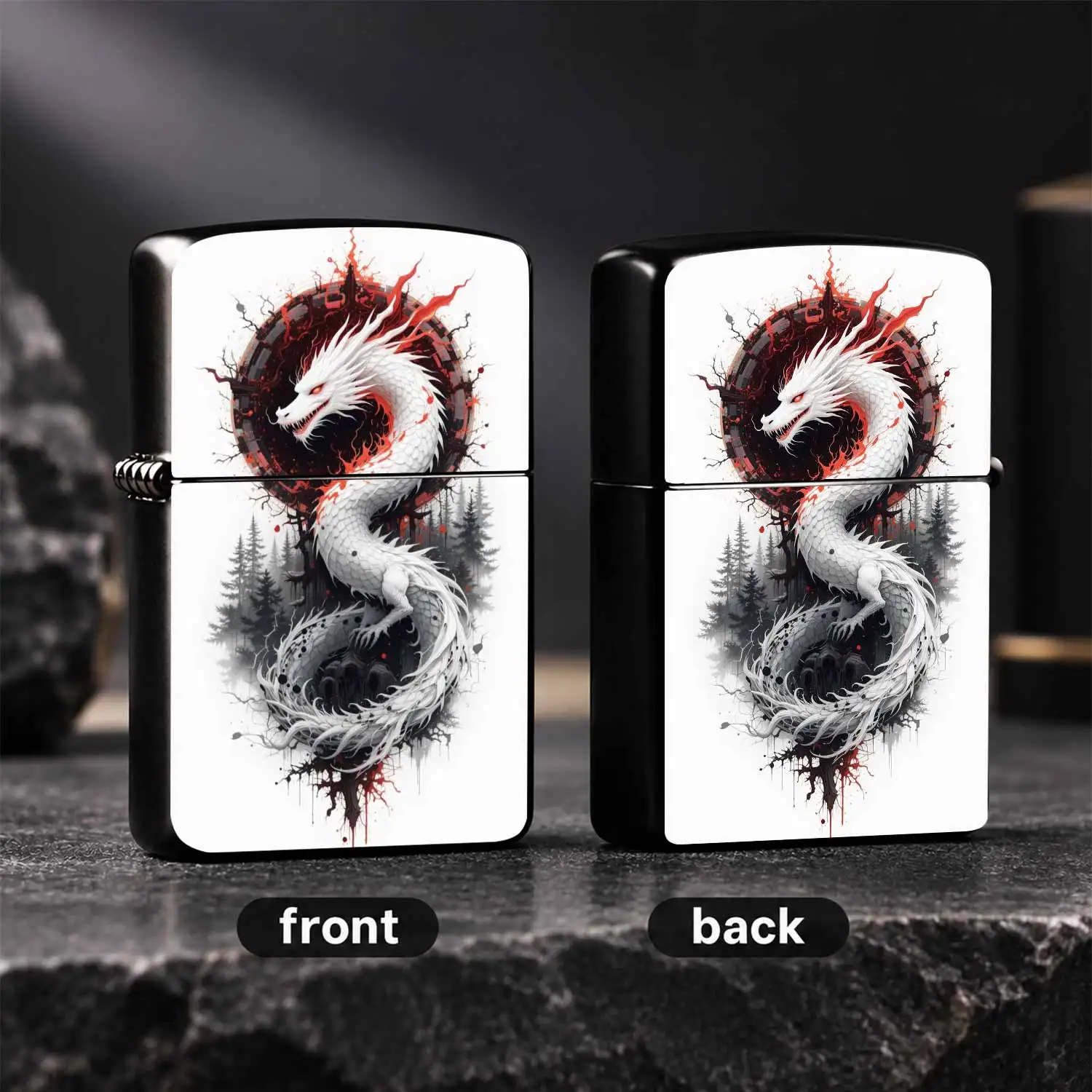 Oriental White Dragon Themed Windproof Matte Durable Body Unique Eastern Myth Print Portable For Daily Use Outdoor Camping Ideal Present For Collectors Dragon Year Exclusive Stylish Practical Igniter A Fun And Humorous Lighter