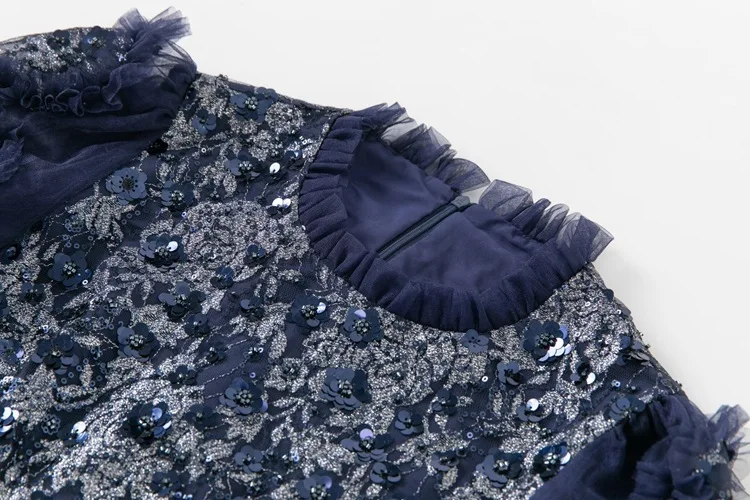Abiti maxi con paillettes di lusso Donna Estate Autunno Ruffles Manica lunga Maglia pieghettata Tulle Abiti da sera per feste Abito da damigella d'onore