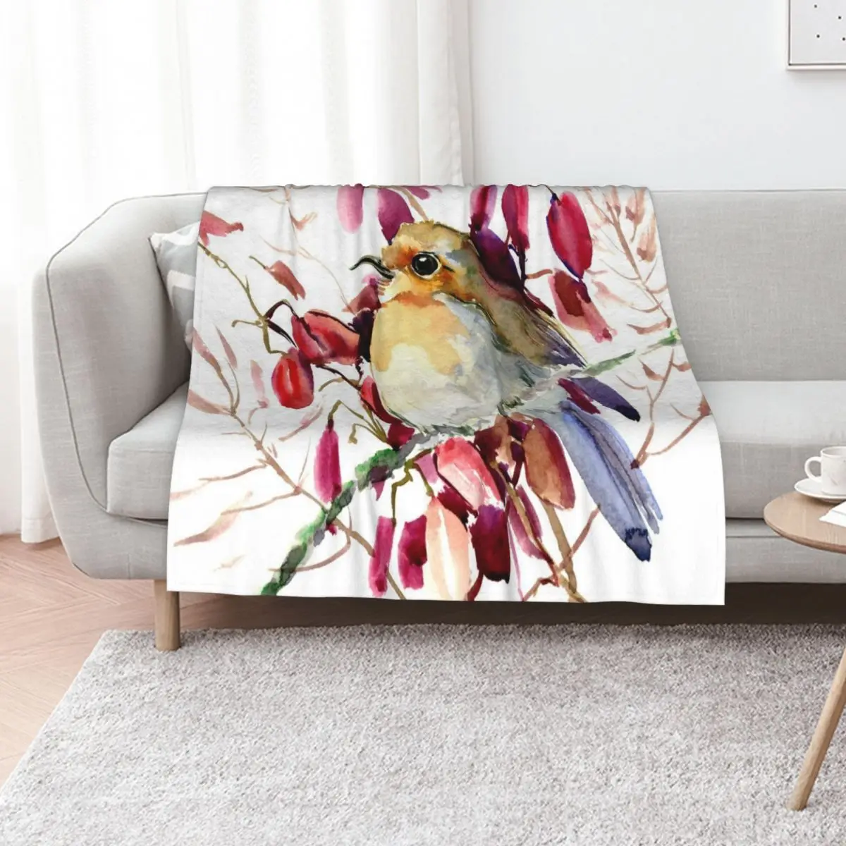 Robin Bird Throw Blanket Beach Shaggy Hairys Kid'S wednesday Luxury Designer Blankets