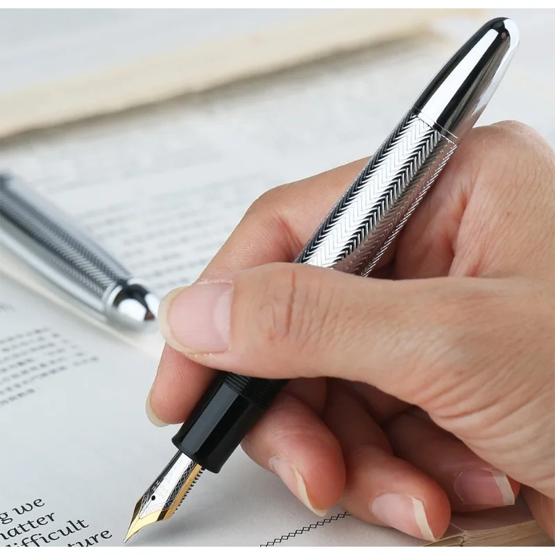 New MAJOHN Masterpiece P136 Brass Engraving No.6 35mm Gold Plated Black Pointed Piston Ink Absorbing Pen for Writing Practice