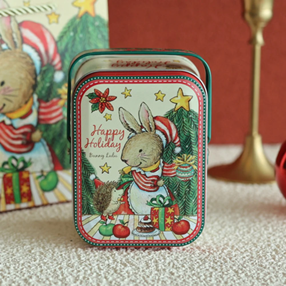 Rabbits Pattern Tin Candies Box Small Size Cartoon Rabbits Lovely  Handheld Sweets Biscuits Holder Present Wrapping Supplies