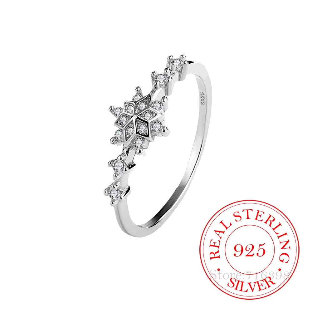 

S925 Sterling Silver Adjustable Finger Rings For Women Sweet Crystal Star Snowflake Ring Anillos Mujer Fine Jewelry Party Gift