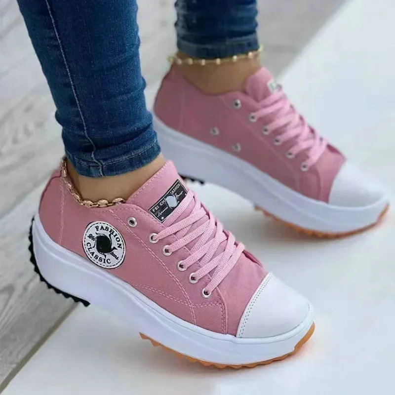 2025 New Women Pattern Canvas Sneakers Women Casual Shoes Women Sneakers Shoes Flat Lace-Up Zapatillas Mujer Chaussure Femme