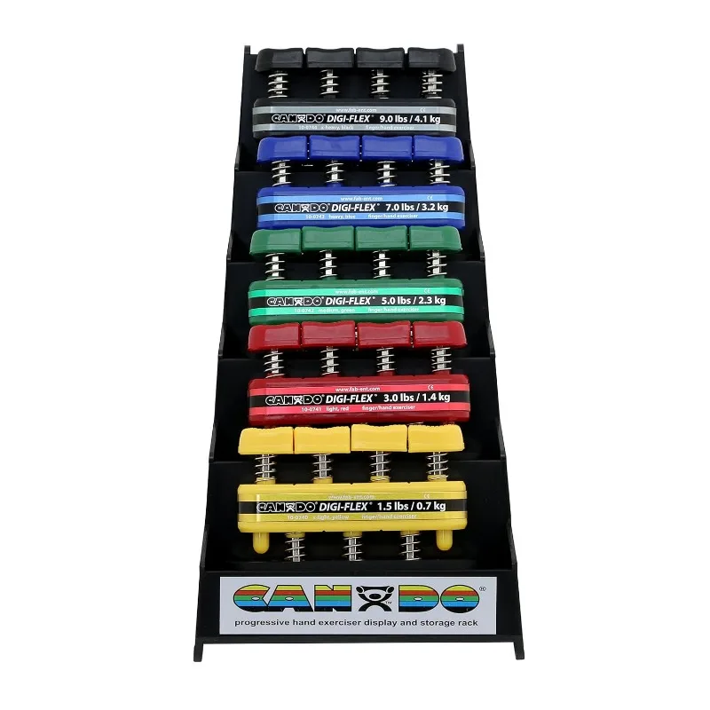 

CanDo Digi-Flex Hand and Finger Exerciser 5 Piece Set X-Light - X-Heavy Resistance with Plastic Storage Rack- For Dexterity