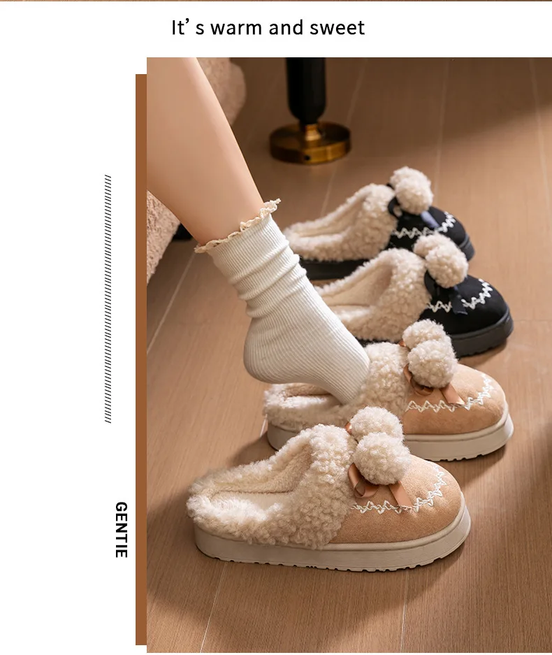 2026 Neue Damen-Plüsch-Winterstiefel - Niedliche Hausschuhe mit Dicker Sohle, Rutschfeste Fleece-Gefütterte Hausschuhe mit Warmem Flauschigem Innenfutter – Detail 16