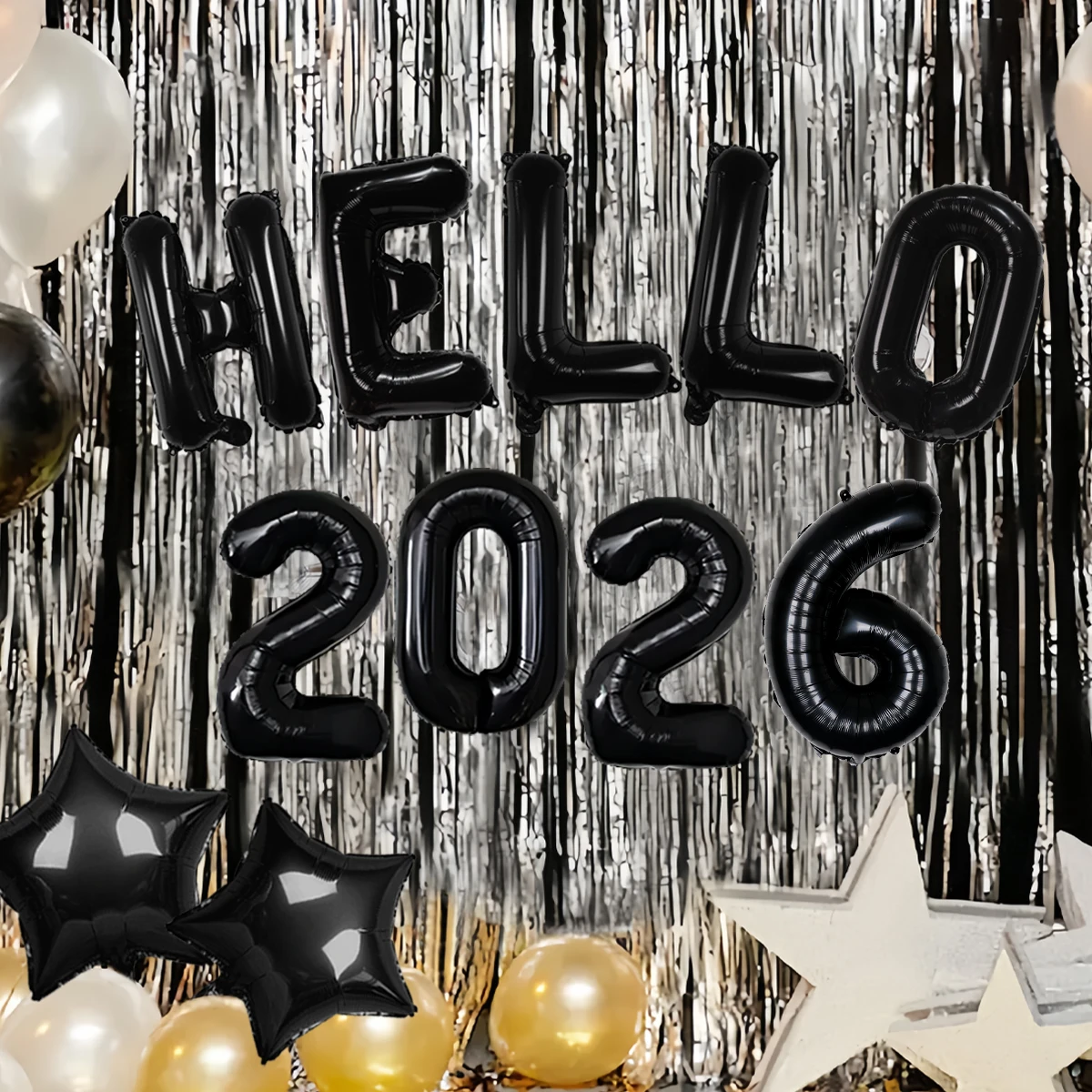 11 قطعة/المجموعة/مجموعة بالونات هالو سوداء، 2022، بالونات من رقائق النجوم، مستلزمات حفلات ليلة رأس السنة الجديدة، زينة سنة جديدة سعيدة 2022، مرحبا 2026