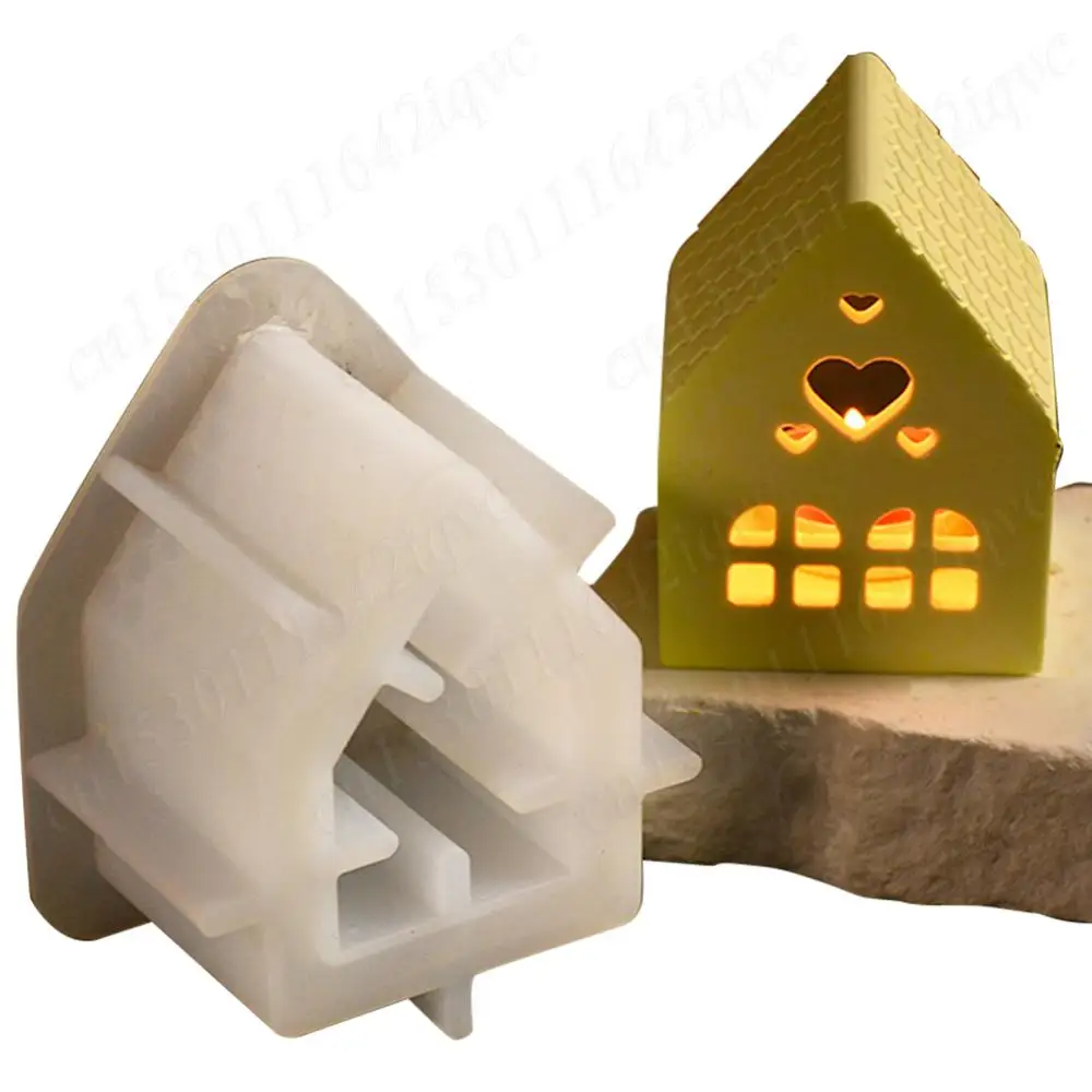 House Handicraft Mold Ornament Reusable Art House Candle Molds House Shaped Candlestick Silicone Mould Table Decorations